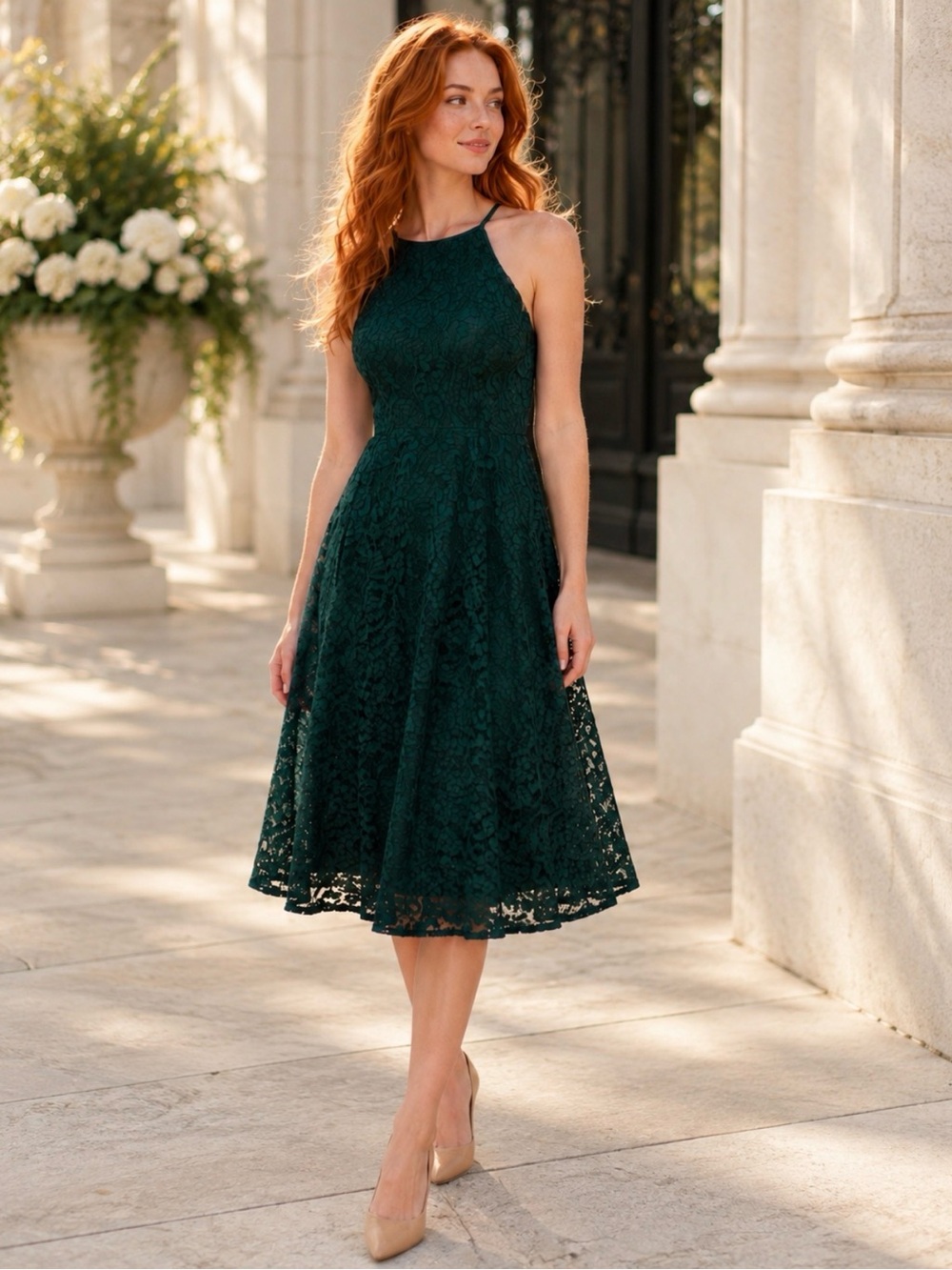 Lulu's Forest Green Lace Midi Dress